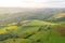 Aerial View over Farming Fields at Sunset