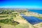 Aerial view over Gilkicker Lagoon and Gosport and Stokes Bay Golf Course