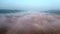 Aerial View over Grain Fields in Morning Fog