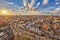 Aerial View over Groningen city at sunset