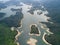 Aerial view over Hong Kong Tai Lam Chung Reservoir under smokey weather