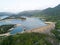 Aerial view over Hong Kong Tai Lam Chung Reservoir under smokey weather