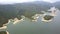 Aerial view over Hong Kong Tai Lam Chung Reservoir under smokey weather