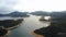 Aerial view over Hong Kong Tai Lam Chung Reservoir under smokey weather