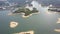 Aerial view over Hong Kong Tai Lam Chung Reservoir under smokey weather