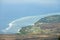 Aerial view over the Indian ocean coast at Les Colimatons Les Hauts at Reunion island, French overseas.