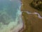 Aerial view over inflow through reeds to Lake `Faaker See` in Carinthia Kaernten, Austria