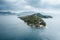 Aerial view over Island with Marjan Hill in autumn. Adriatic coastline and gray cloudy sky