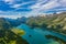 Aerial view over Lake Sils in Engadin - Switzerland from above