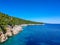 Aerial view over Leftos Gialos beach in Alonnisos island, Sporades, Greece