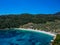 Aerial view over Leftos Gialos beach in Alonnisos island, Sporades, Greece