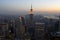 Aerial view over Manhattan at dusk