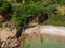 Aerial view over Megali Ammos or large sand beach in western Alonissos island, Greece