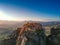 Aerial view over Meteora, a rock formation in central Greece hosting one of the largest most precipitously built complexes of