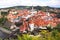 Aerial view over the old town Cesky Krumlov, South Bohemia, Czech Republic