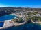 Aerial view over Patitiri town in Alonnisos island, Greece