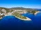 Aerial view over Patitiri town in Alonnisos island, Greece