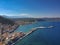 Aerial view over picturesque seaside town of Gytheio  Lakonia  Peloponnese  Greece