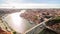 Aerial view over Porto`s old town, Ribeira, Duoro river the and the Porto Bridge Luiz I Bridge , 17 May 2017.