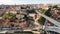 Aerial view over Porto`s old town, Ribeira, Duoro river the and the Porto Bridge Luiz I Bridge , 17 May 2017.