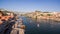 Aerial view over Porto`s old town, Ribeira, Duoro river the and the Porto Bridge Luiz I Bridge , 17 May 2017.