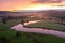 Aerial view over River Severn Bend at Sunrise