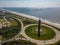 Aerial view over the Robert Moses water tower in Babylon, New York on a sunny day