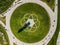 Aerial view over the Robert Moses water tower in Babylon, New York on a sunny day