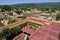 Aerial view over the roofs of Colonial town Trinidad, Picturesque elements of traditional architecture.