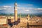 Aerial view over Siena: Mangia tower