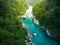 Aerial view over SOca river in Triglav Park, Slovenia