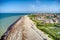 Aerial view over south beach Selsey West Sussex.