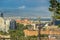 Aerial view over square Portal de la pau and Columbus Monument in Barcelona, Catalonia, Spain