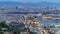 Aerial view over square Portal de la pau day to night in Barcelona, Catalonia, Spain.