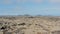 Aerial view over surreal and lunar landscape of Iceland. Drone view over rock desert with mountains in background