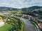 .Aerial view over Szczawnica town in Pieniny, Poland