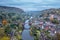 Aerial View over Victorian Town at Autumn