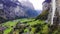 Aerial view over the village of Lauterbrunnen in Switzerlandwith its famous waterfall