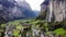 Aerial view over the village of Lauterbrunnen in Switzerlandwith its famous waterfall