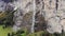 Aerial view over the village of Lauterbrunnen in Switzerlandwith its famous waterfall