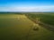 Aerial view of overhead electricity power line pylons