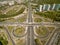 aerial view of overhead road full of cars at modern city, Kyiv, Ukraine