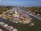 Aerial view of Oyster port of La Teste, Bassin d \'Arcachon, France