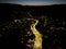 Aerial view of the Pacific Palisades California housing development during nighttime