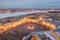 Aerial view of Palace Square and Alexander Column, the Winter Palace, the Hermitage, little people walks