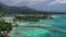 Aerial view of palm trees and coastline Praslin, Seychelles