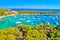 Aerial view of Palmizana, sailing cove and turquoise beach on Pakleni Otoci islands