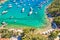 Aerial view of Palmizana, sailing cove and turquoise beach on Pakleni Otoci islands
