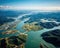 an aerial view of the Panama Canal on the Atlantic side.