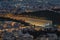 Aerial view of Panathenaic Stadium in night, Athens, Greece